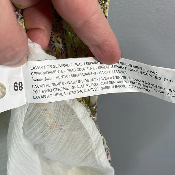 ZARA NWT Metallic Gold Floral Flowy Cami Tank Ivory Spaghetti Strap Coquette L - Picture 10 of 12